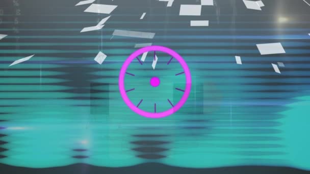 Animation Neon Scope Scanning Purple Background Global Computing Data Processing — Stock Video