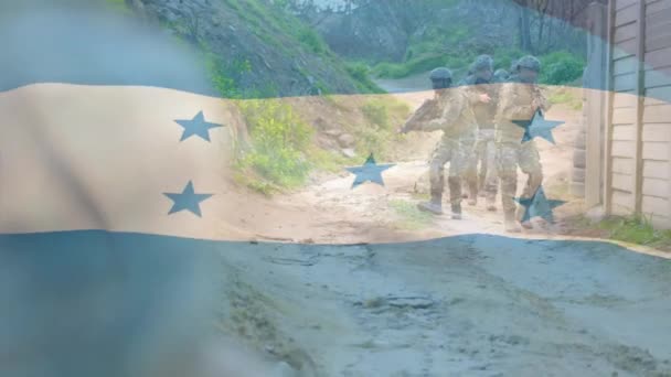Animazione Della Bandiera Dell Honduras Diversi Soldati Patriottismo Forze Armate — Video Stock