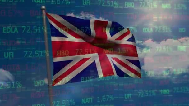Animazione Elaborazione Dei Dati Finanziari Oltre Bandiera Grande Britannico Business — Video Stock
