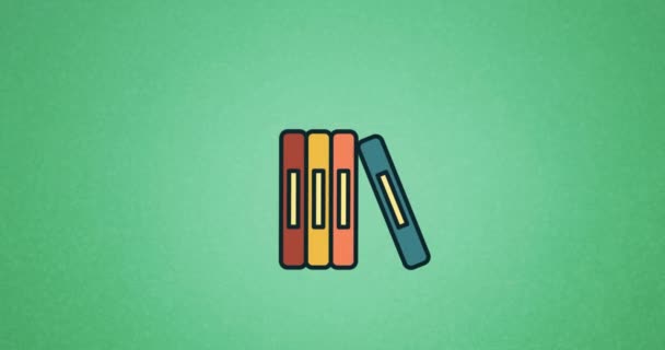 Анимация Иконки Школьных Книг Зеленом Фоне Глобальная Концепция Образования Вычислительной — стоковое видео