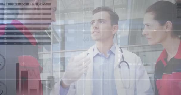 Animering Databehandling Över Kaukasisk Manlig Läkare Med Läkare Global Medicin — Stockvideo