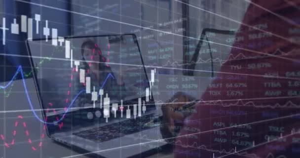 Animazione Dell Elaborazione Dei Dati Del Mercato Azionario Uomo Afroamericano — Video Stock