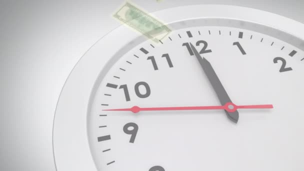 Анимация Часов Тикающих Над Банкнотами Долларах Сша Мировая Валюта Бизнес — стоковое видео