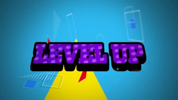 Animation Von Level Text Über Abstrakten Formen Auf Blauem Hintergrund — Stockvideo