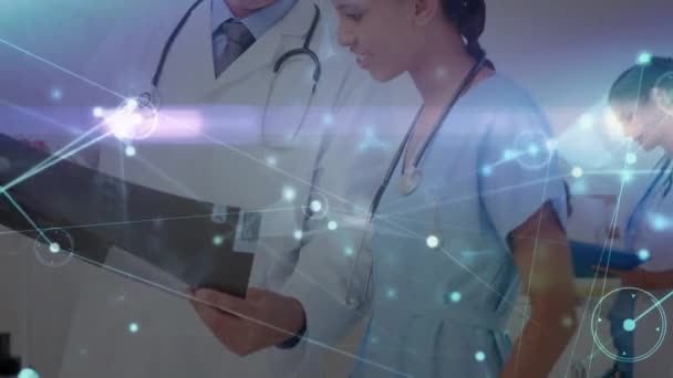 不同医生之间联系网络的动画化 全球医学 医疗保健服务 计算和数据处理概念 — 图库视频影像