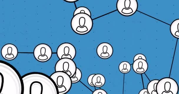 Animation Réseau Icônes Profil Motif Points Sur Fond Bleu Avec — Video