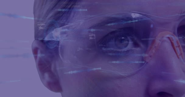 디지털 웨이브 애니메이션 미래의 안경을 코카서스 여성의 사진이다 컴퓨터 인터페이스 — 비디오