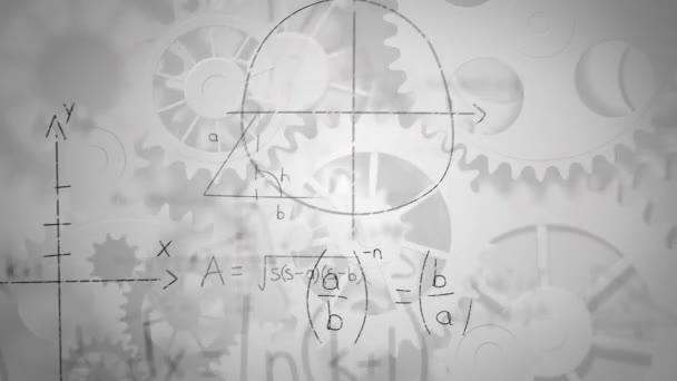 Animation Formules Mathématiques Sur Des Rouages Sur Fond Blanc Concept — Video