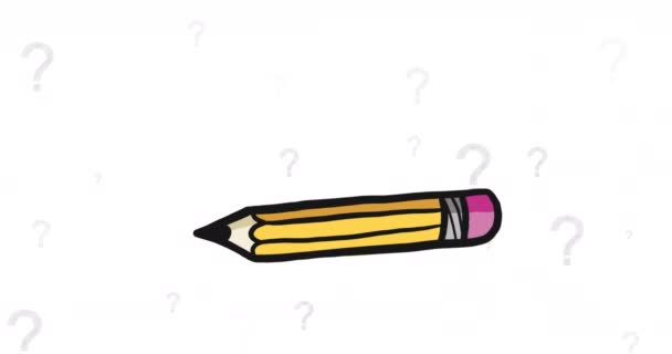 Animation Pencil School Icon Question Marks White Background Education Learning — Stock Video