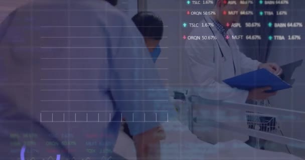 Animação Processamento Dados Sobre Diversos Médicos Conceito Medicina Global Serviços — Vídeo de Stock