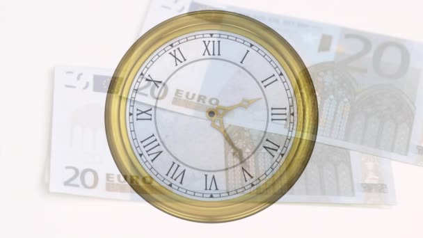 時計のアニメーションは ユーロの通貨をチェック グローバル通貨 ビジネス コンピューティング データ処理の概念デジタル生成されたビデオ — ストック動画
