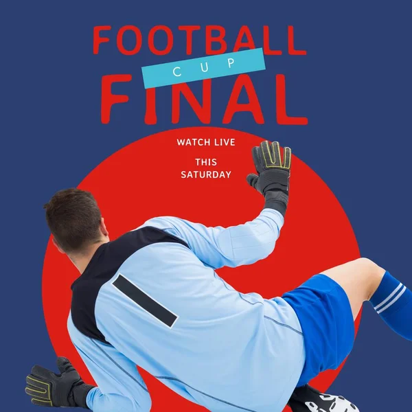 Football Cup Final Text Blue Red Rear View Caucasian Male — Stock Photo, Image
