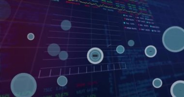 Mavi arka planda 6G metin ve finansal veri işleme animasyonu. Küresel iş, finans, hesaplama ve veri işleme kavramı dijital olarak oluşturulmuş video.