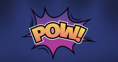 Mavi zemin üzerinde pow metin üzerinde retro konuşma balonu animasyonu. Vintage iletişim ve veri işleme kavramı dijital olarak oluşturuldu.