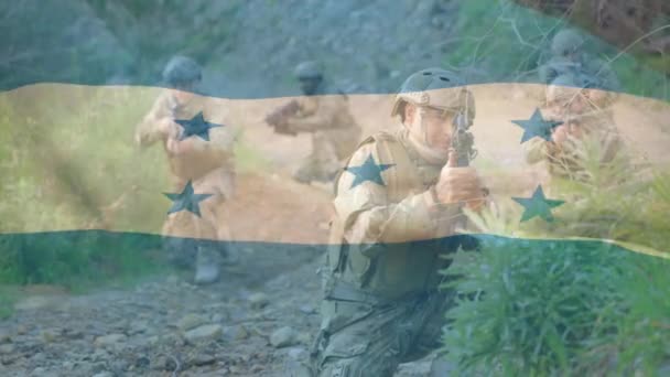 Animation Flag Honduras Diverse Soldiers Patriotism Armed Forces Defence Concept — Stock Video
