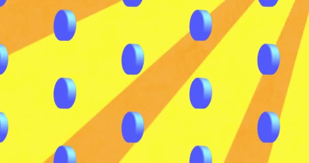 Animace Modrých Kruhů Opakovaných Přes Pruhy Oranžovém Pozadí Abstrakt Barva — Stock video