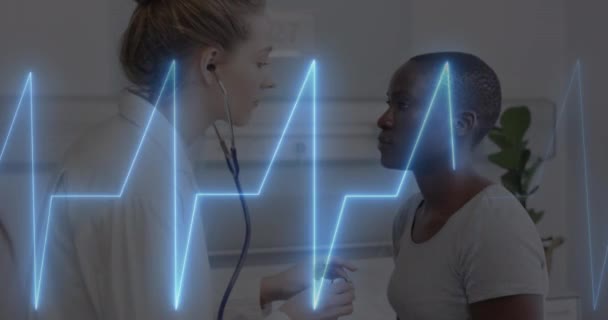 환자와 의사를 대상으로 청진기로 치료하는 애니메이션 디지털 인터페이스 디지털 비디오 — 비디오