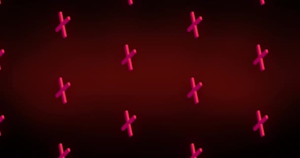 Animation Von Symbolen Des Roten Kreuzes Wiederholt Auf Rotem Hintergrund — Stockvideo