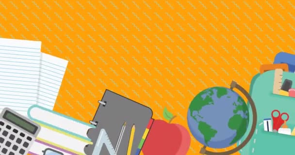 Animação Ícones Escola Espaço Cópia Fundo Laranja Conceito Escola Educação — Vídeo de Stock