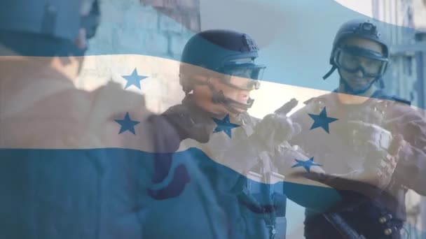 Çeşitli Askerlere Karşı Honduras Bayrağı Animasyonu Vatanseverlik Silahlı Kuvvetler Savunma — Stok video