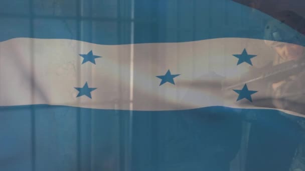 Animáció Zászló Honduras Felett Különböző Katonák Hazafiasság Fegyveres Erők Védelmi — Stock videók