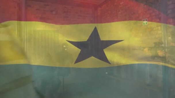 Animación Bandera Ghana Sobre Diversos Soldados Patriotismo Fuerzas Armadas Concepto — Vídeos de Stock
