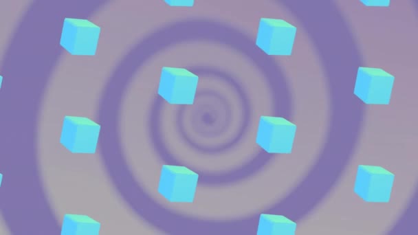 Animation Blue Cubes Repeated Purple Spiral Beige Background Abstract Colour — Stock Video