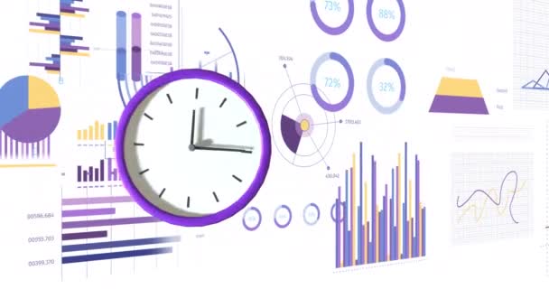 Animación Del Movimiento Del Reloj Procesamiento Datos Sobre Fondo Blanco — Vídeos de Stock