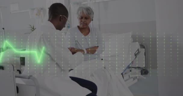多様な高齢女性患者と医師の治療に対する心臓血管のアニメーション デジタルインターフェースのコンセプト デジタル生成ビデオ — ストック動画