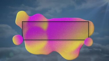 Animation of huge sale text in rectangle over abstract pattern against cloudy sky in background. Digital composite, multiple exposure, discount, shape, marketing and advertisement concept.
