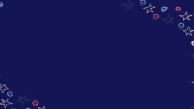 Yıldızların animasyonu ve bağımsızlık günü etrafındaki dairesel şablon mavi arkaplanla karşılaştırılıyor. Dijital olarak üretilen hologram, illüstrasyon, sanat, tasarım, gurur, özgürlük ve vatanseverlik kavramı.