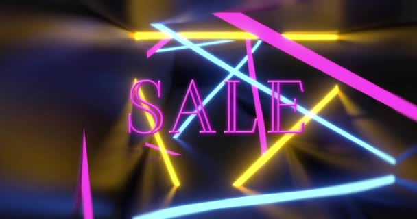 Animation Des Verkaufstextes Über Neon Formen Auf Dunklem Hintergrund Einzelhandel — Stockvideo