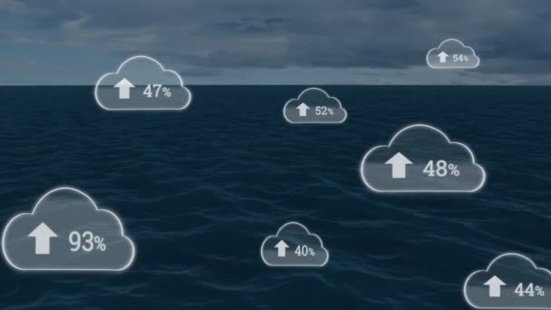 Animation Arrows Changing Numbers Clouds Sea Cloudy Sky Digital Composite — Vídeo de stock