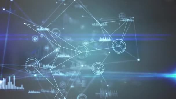 接続のネットワークのアニメーション 灰色の背景に対するデータ処理と青の光の道 グローバルネットワークとビジネステクノロジーのコンセプト — ストック動画