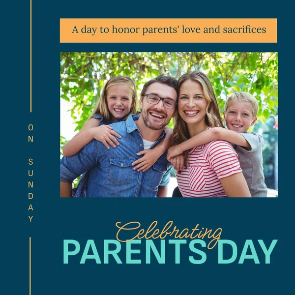 Celebrando Texto Del Día Los Padres Con Los Padres Caucásicos —  Fotos de Stock