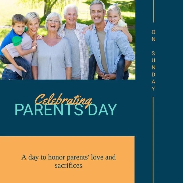 Celebrando Texto Del Día Los Padres Con Feliz Familia Caucásica —  Fotos de Stock
