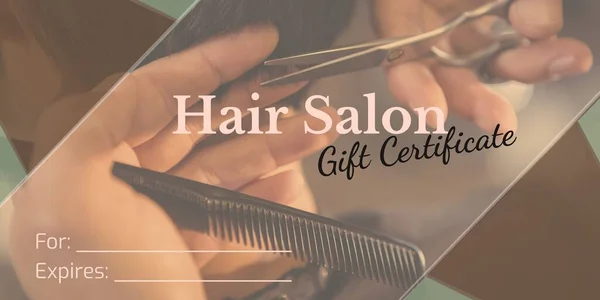 Composition Gift Certificate Text Hands Biracial Female Hairdresser Giving Cutting — Stock Photo, Image