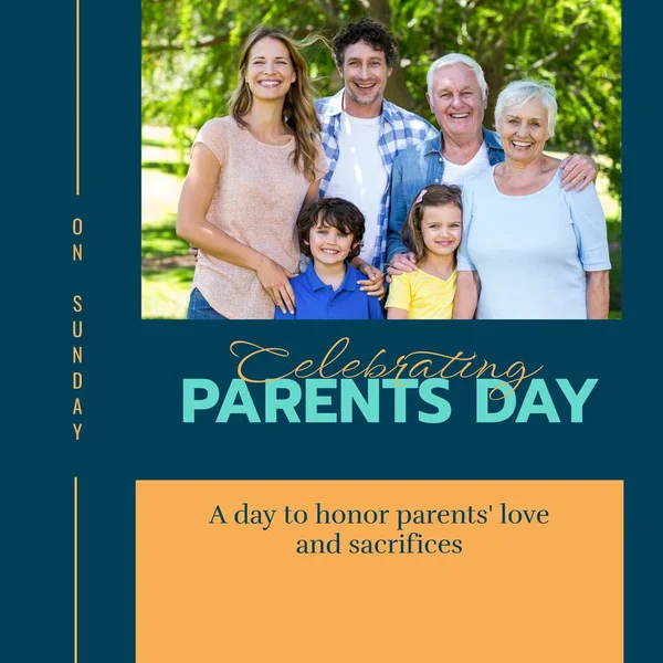 Celebrando Texto Del Día Los Padres Con Feliz Familia Caucásica —  Fotos de Stock