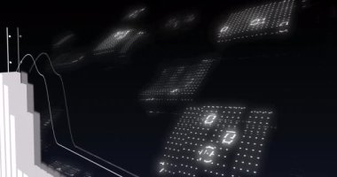 Finansal veri işleme ve siyah arkaplan üzerinde ikili kodlama animasyonu. Küresel iş, finans, dijital arayüz, hesaplama ve veri işleme kavramı dijital olarak oluşturulmuş video.