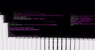 Siyah arkaplan üzerinden finansal veri işleme animasyonu. Küresel iş, finans, dijital arayüz, hesaplama ve veri işleme kavramı dijital olarak oluşturulmuş video.