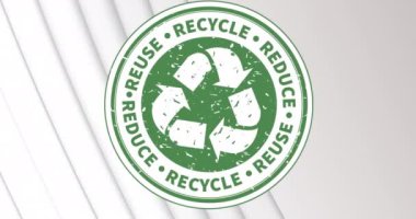 Animation of recycle text over green and white circle and white stripes. Go green, ecology and recycling concept digitally generated video.