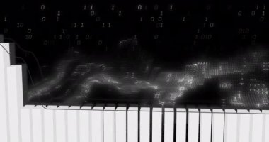 Finansal veri işleme ve siyah arkaplan üzerinde ikili kodlama animasyonu. Küresel iş, finans, dijital arayüz, hesaplama ve veri işleme kavramı dijital olarak oluşturulmuş video.