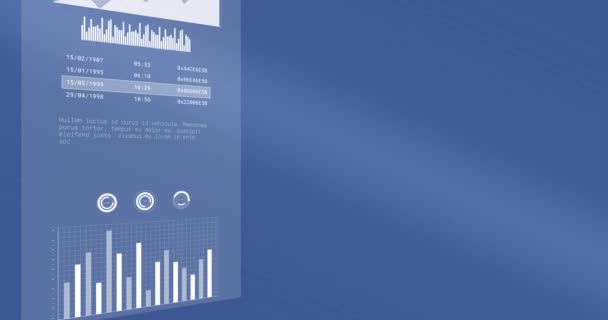 Animatie Van Gegevensverwerking Statistieken Blauwe Achtergrond Wereldwijd Bedrijfs Digitale Interface — Stockvideo