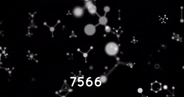 Animacja Liczb Molekuł Czarnym Tle Globalna Nauka Interfejs Cyfrowy Koncepcja — Wideo stockowe