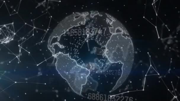 Animation Von Zahlen Netzwerk Von Verbindungen Über Den Globus Globale — Stockvideo