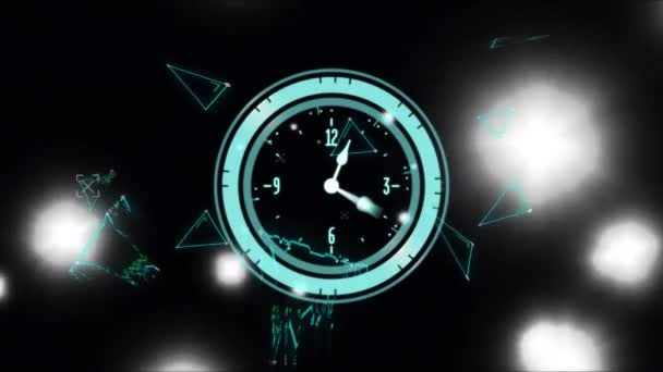Animation Digital Clock Circles Geometric Shapes Black Background Digitally Generated — Stock Video