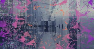 Bilgisayar sunucuları üzerinden veri işleme ve bağlantıların animasyonu. Küresel ağlar, işletmeler, finansmanlar, hesaplama ve veri işleme kavramı dijital olarak oluşturuldu.