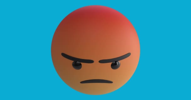 Mavi Arka Planda Kızgın Emoji Simgesinin Animasyonu Dijital Olarak Oluşturulmuş — Stok video