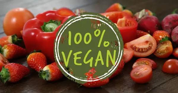 Composto Por 100 Por Cento Texto Vegan Sobre Frutas Legumes — Fotografia de Stock