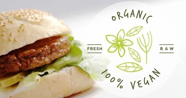Animace Veganského Textu Přes Veganský Burger Dřevěné Desce Vegan Food — Stock fotografie